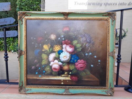 A 20th Century Continental School Floral Oil in an Ornate Frame