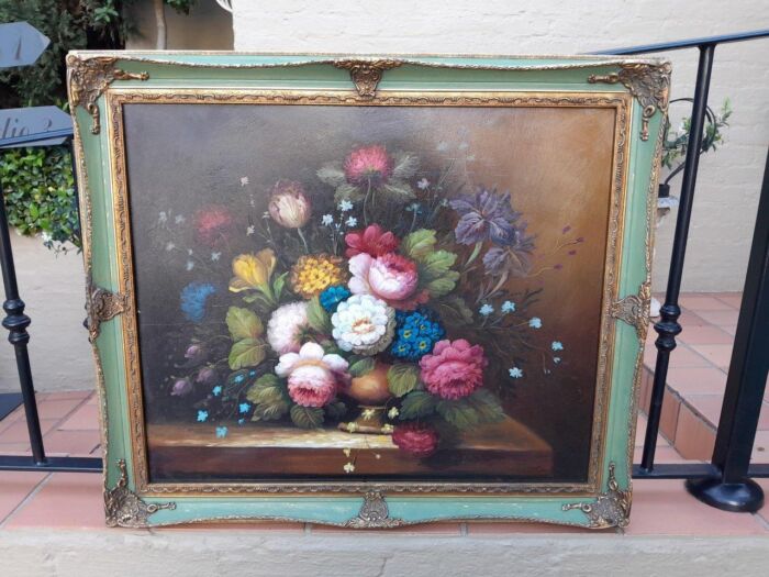 A 20th Century Continental School Floral Oil in an Ornate Frame - Image 2