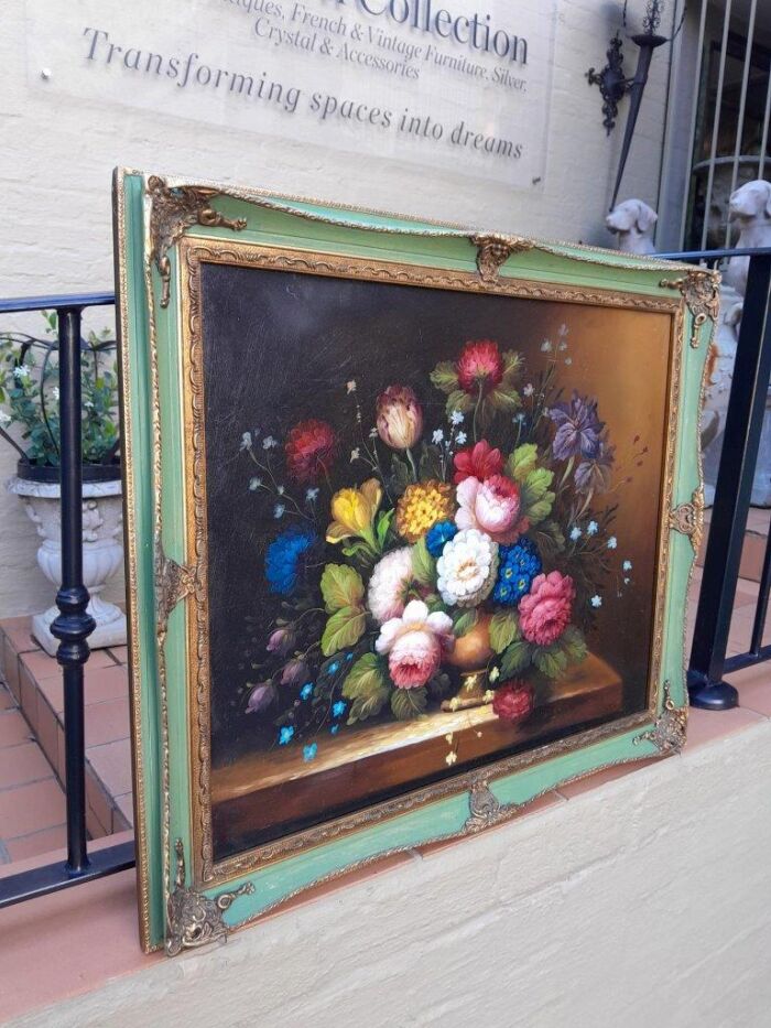 A 20th Century Continental School Floral Oil in an Ornate Frame - Image 3