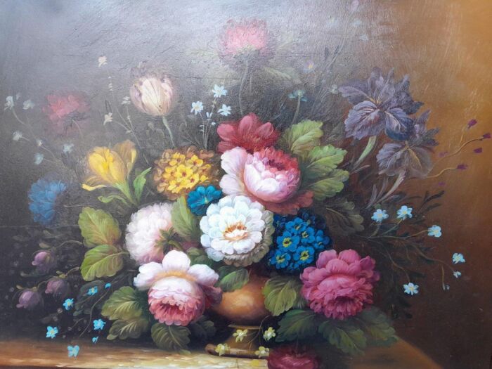 A 20th Century Continental School Floral Oil in an Ornate Frame - Image 4