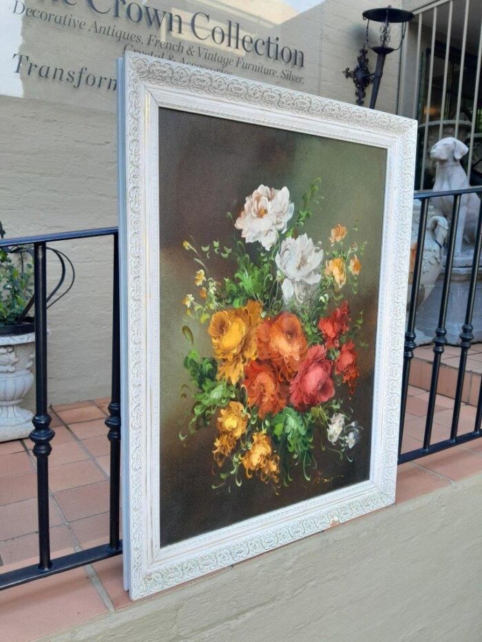 A Signed Floral Oil on Canvas in Cream Frame - Image 3