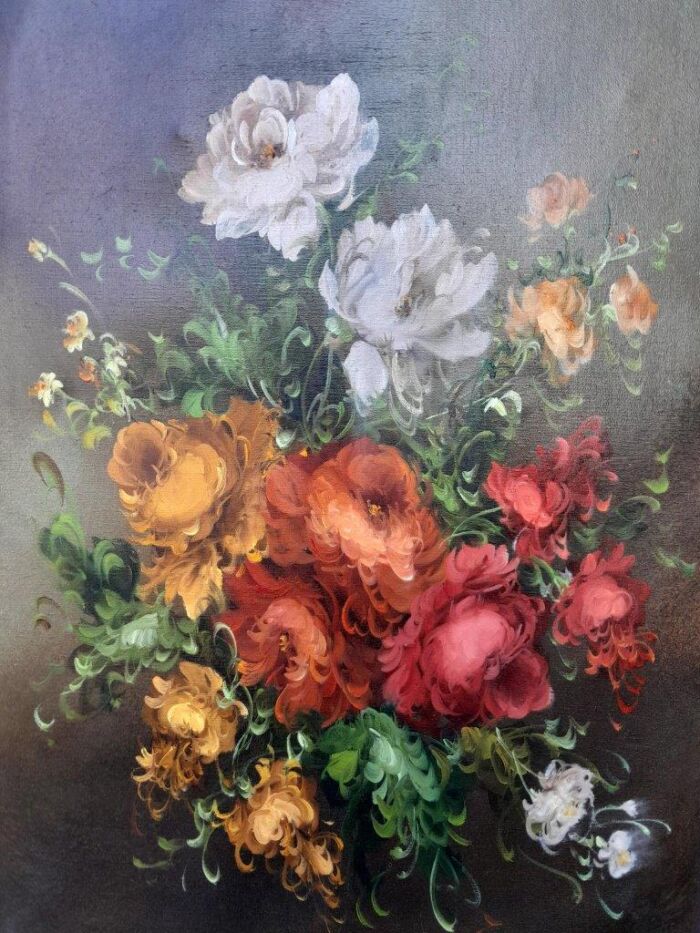 A Signed Floral Oil on Canvas in Cream Frame - Image 4