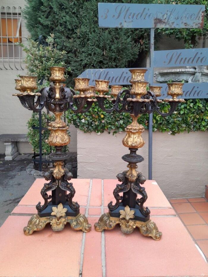 An Exceptional Pair of 19th Century French Napoléon Bronze and Ormolu Candelabrum ND