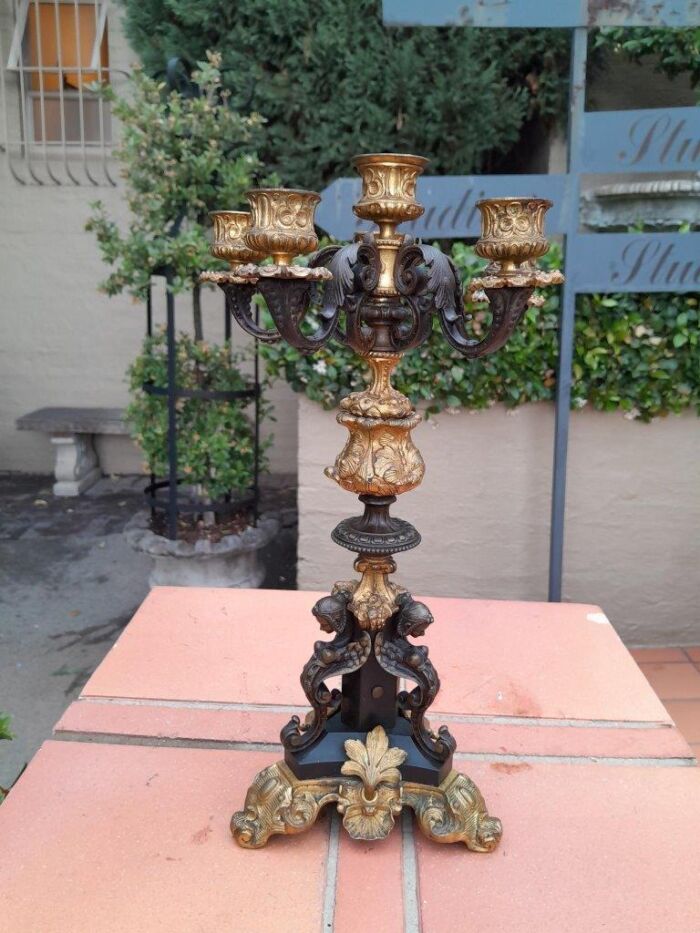 An Exceptional Pair of 19th Century French Napoléon Bronze and Ormolu Candelabrum ND - Image 4