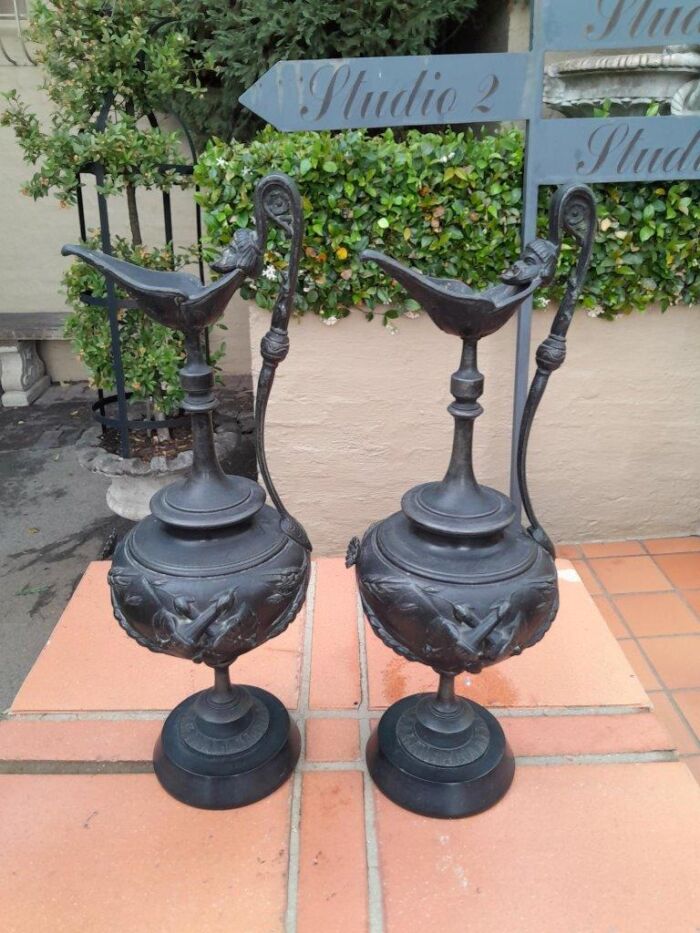 A 19th century French Pair of Bronze Urns / Ewers - Image 2