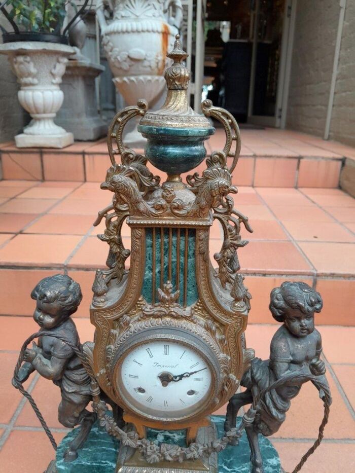 A 20th Century Louis XVl Style Brass and Marble Garniture Set Comprising Clock and Pair of Candelabrum - Image 6