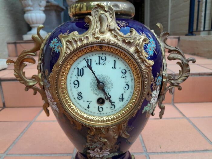 An Early 20th Century (Circa 1911) French Rococo Style Clock Garniture Set With Gilt Metal Mounts. Clock has key and pendulum.  - Image 4