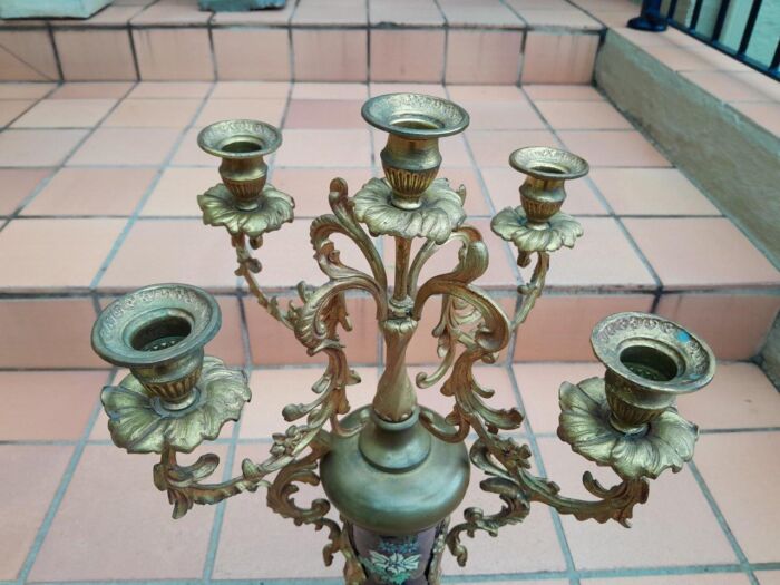 An Early 20th Century (Circa 1911) French Rococo Style Clock Garniture Set With Gilt Metal Mounts. Clock has key and pendulum.  - Image 8