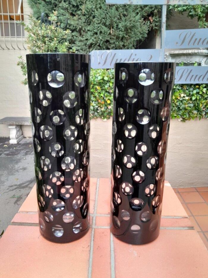 A Pair of Hand Blown Black / Clear Dot Vases - Image 2