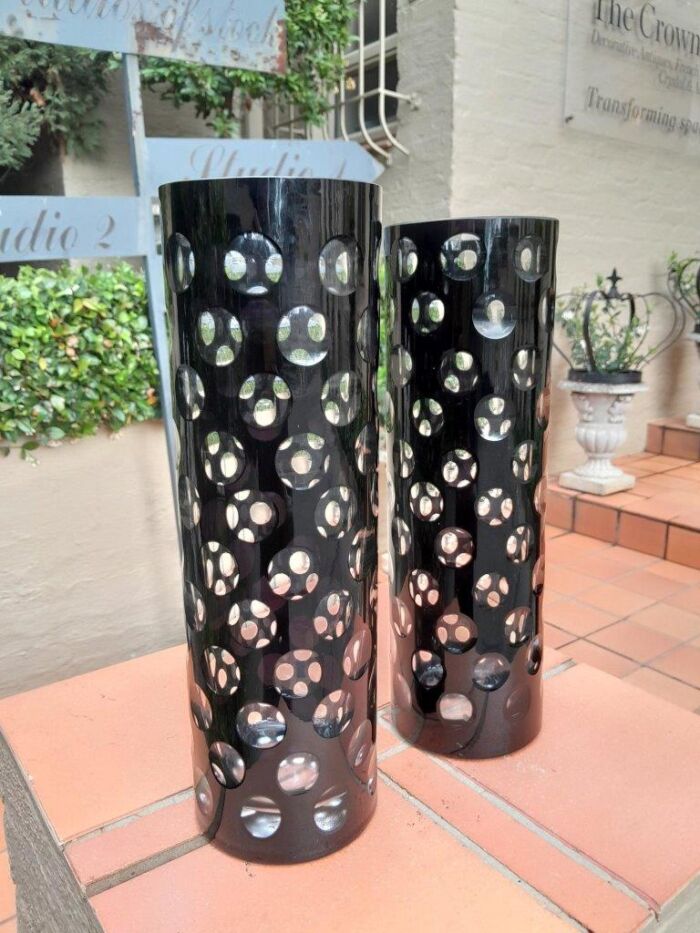 A Pair of Hand Blown Black / Clear Dot Vases - Image 3