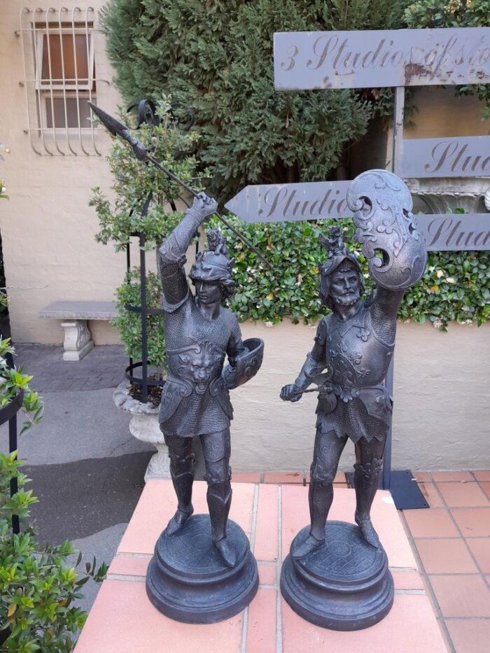 An Early 20th Century Pair of Spelter Warriors Signed  - Image 2