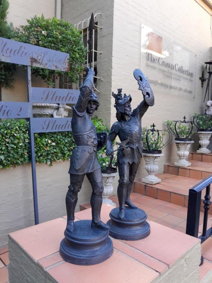 An Early 20th Century Pair of Spelter Warriors Signed  - Image 3