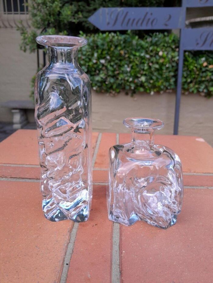 A 20th Century Designer Set of Two Orrefors Glass Vases Both Signed by L Hellsten