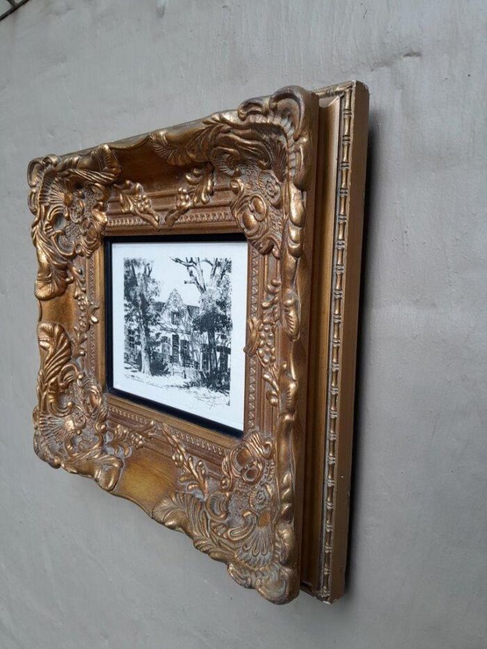 A 20th Century Thinus De Jongh Cape Farmhouse Stellenbosch Etching Signed and Framed in an Ornate Baroque Gilded Frame - Image 3