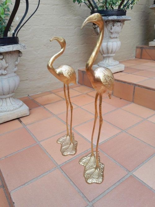 A 20TH Century Decorative For Floor or Table Pair of Brass Flamingos