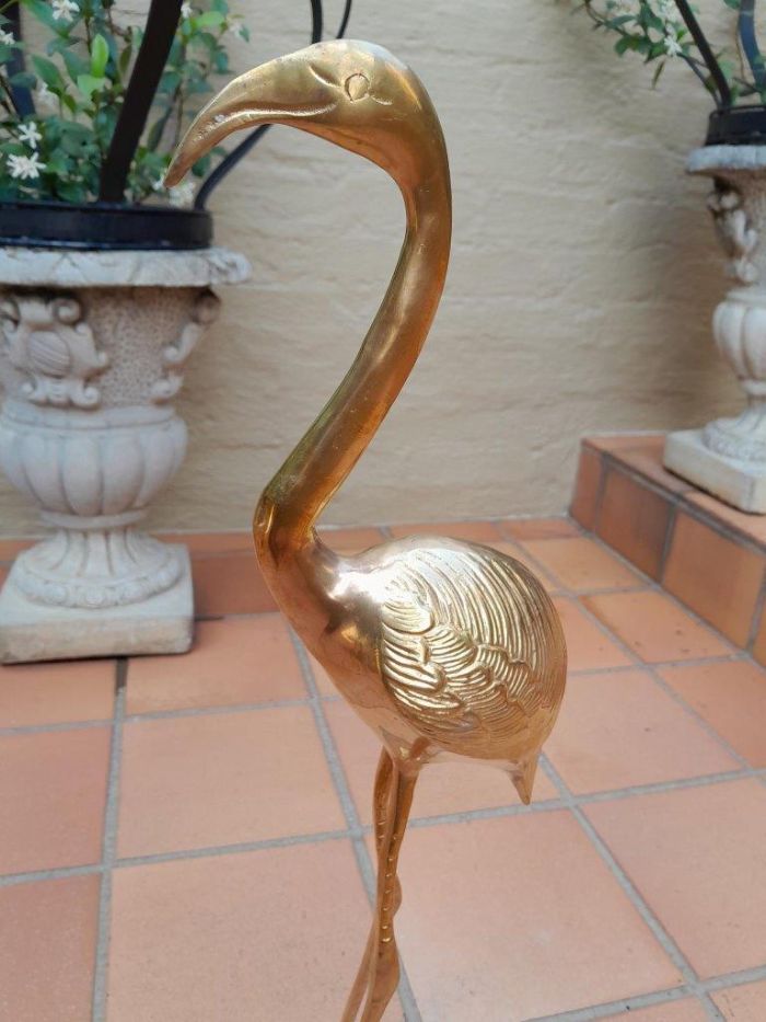 A 20TH Century Decorative For Floor or Table Pair of Brass Flamingos - Image 6