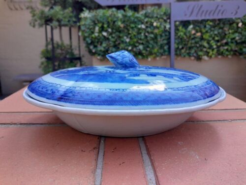 An Antique Early 19th Century Blue / White Dish with Cover