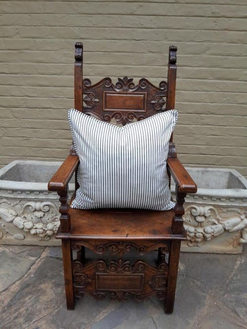 An English Black & White Stripped Linen Cushion