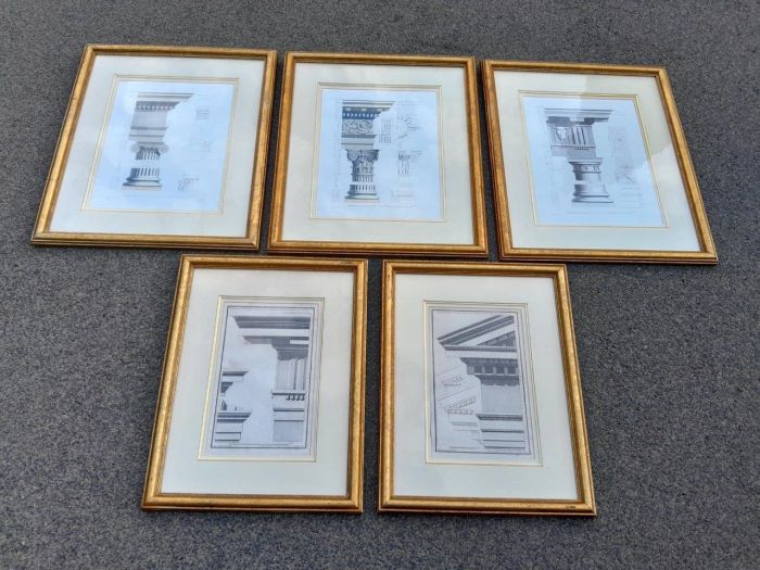 A 20TH Century Set of Five Architectural Engravings In Gold Frames