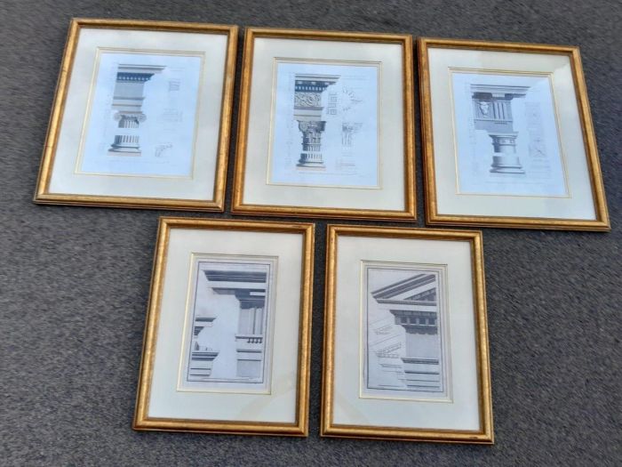 A 20TH Century Set of Five Architectural Engravings In Gold Frames - Image 2