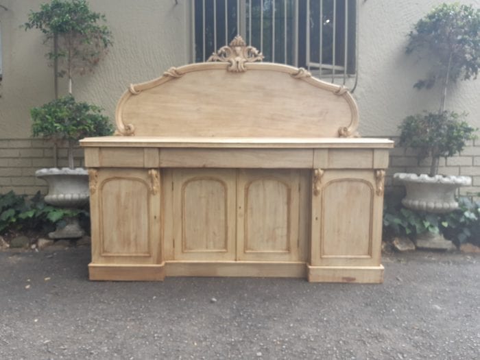 Bleached / Natural Wood Finish Mahogany Carved 4 Door Chiffonier