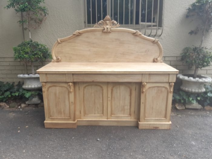 Bleached / Natural Wood Finish Mahogany Carved 4 Door Chiffonier - Image 2