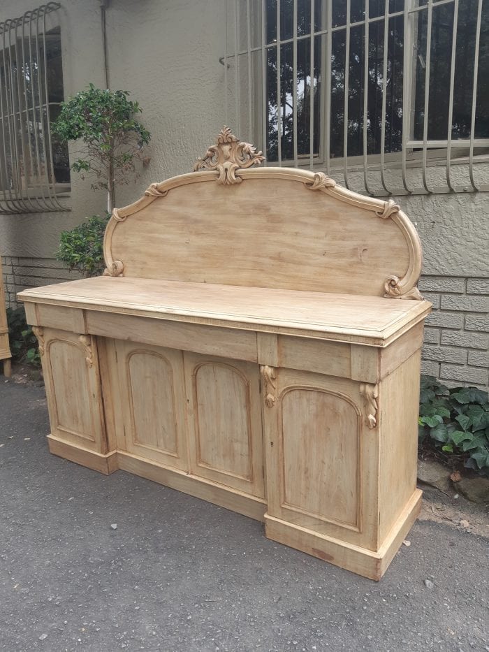 Bleached / Natural Wood Finish Mahogany Carved 4 Door Chiffonier - Image 5