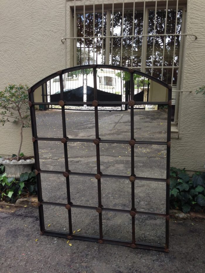 Wrought Iron Arched Window Pane Mirror - Rust - Image 3