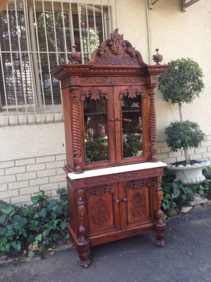 Rare 19TH Century Renaissance solid walnut buffet hutch server with marble top. Italian. Circa 1800 - Image 4