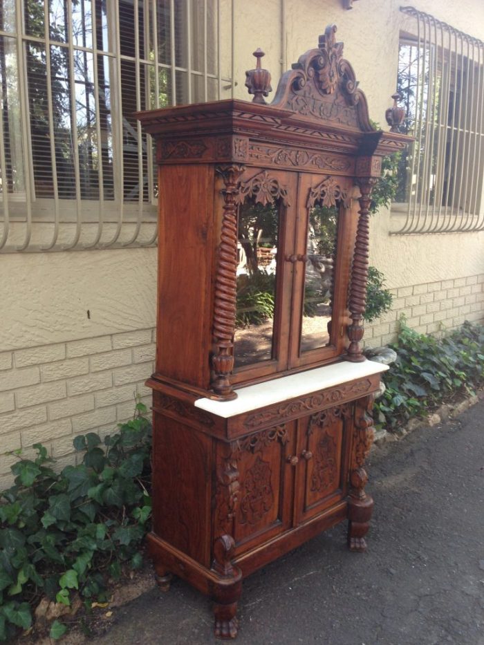 Rare 19TH Century Renaissance solid walnut buffet hutch server with marble top. Italian. Circa 1800 - Image 3