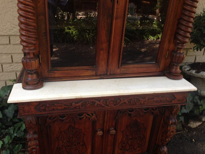 Rare 19TH Century Renaissance solid walnut buffet hutch server with marble top. Italian. Circa 1800 - Image 8