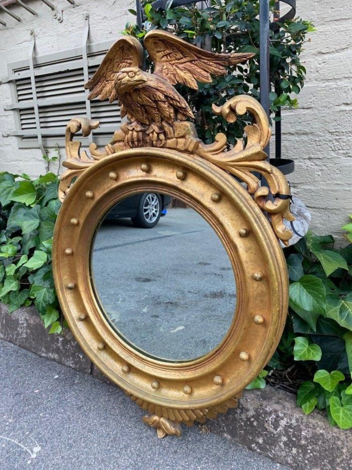 A circular framed 19thC style mirror with eagle crest - Image 3