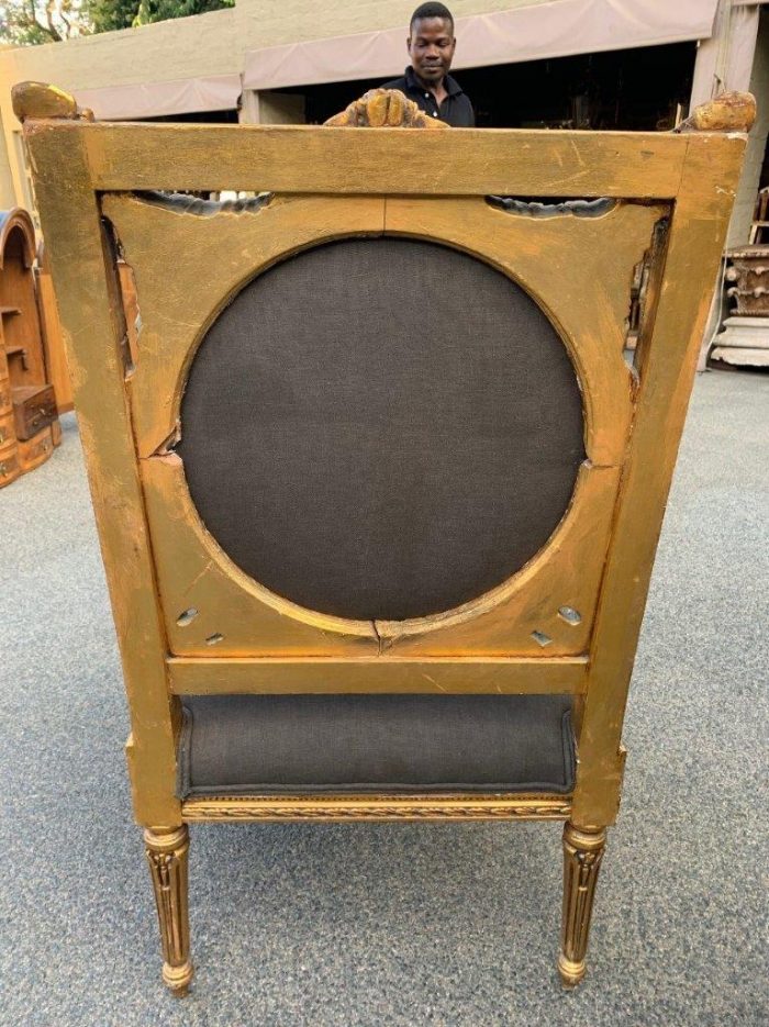 A 20th Century Pair (over 80 years old) of French Style Ornately Carved and Gilded Arm Chairs Upholstered in a French Linen ND - Image 7