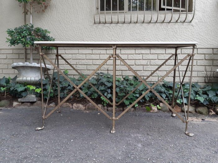 A Designer Custom-Made for The Crown Collection Wrought Iron Console / Drinks / Entrance Table With Cream Marble Top - Image 2