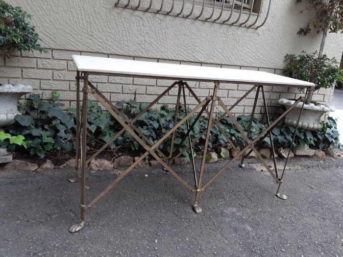 A Designer Custom-Made for The Crown Collection Wrought Iron Console / Drinks / Entrance Table With Cream Marble Top - Image 4