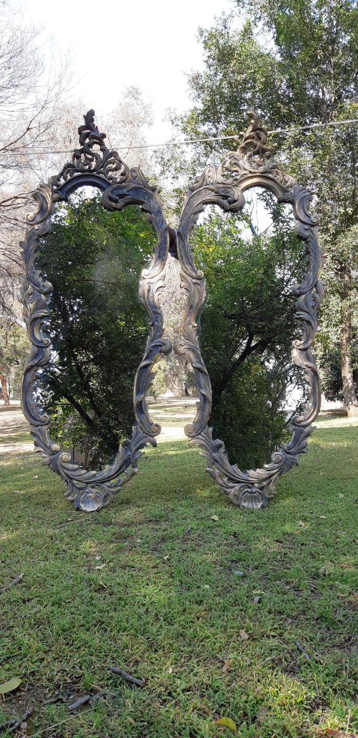 An Extra Large Pair of Ornate Floral Carved Mirror