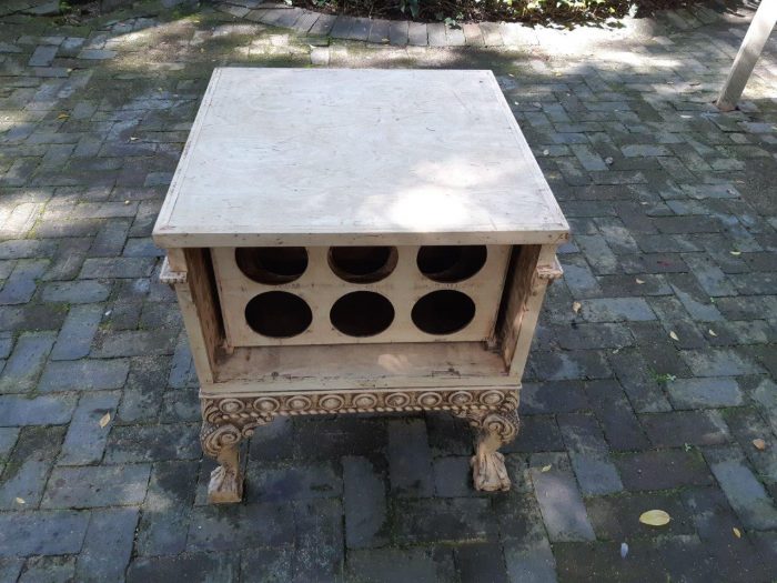 Ornately Carved Table With A Shabby Chic Paint Finish (Wine Bottle Holder On The Inside And No Door On The One Side) - Image 3