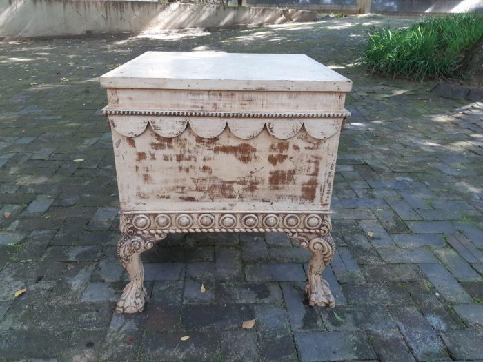 Ornately Carved Table With A Shabby Chic Paint Finish (Wine Bottle Holder On The Inside And No Door On The One Side) - Image 5