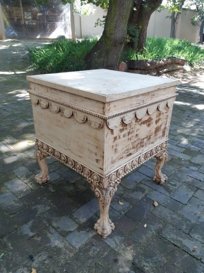 Ornately Carved Table With A Shabby Chic Paint Finish (Wine Bottle Holder On The Inside And No Door On The One Side) - Image 6