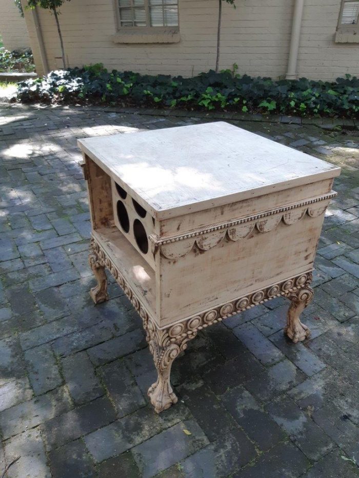 Ornately Carved Table With A Shabby Chic Paint Finish (Wine Bottle Holder On The Inside And No Door On The One Side) - Image 8