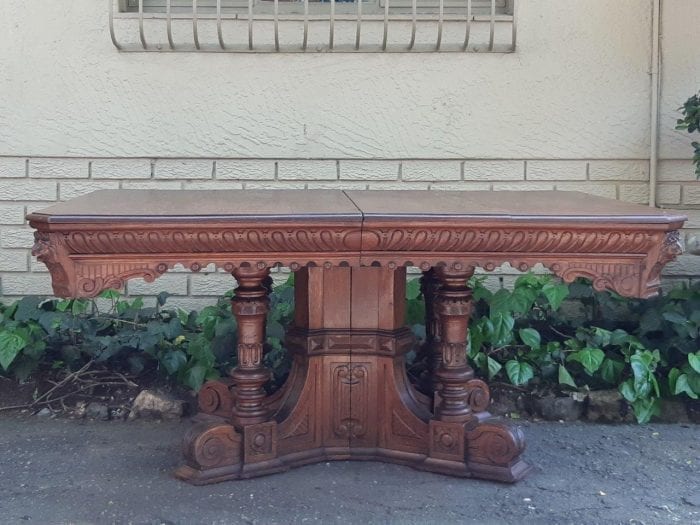 Magnificent English Oak Carved 6 Seater Library Table