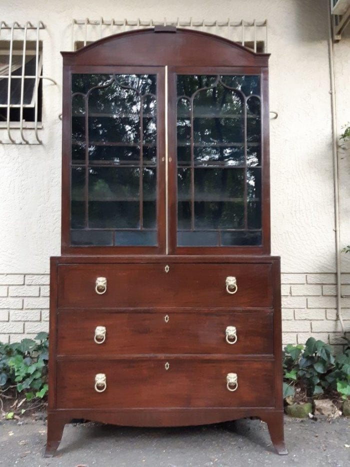 A Late 18th Century/Early 19th Century Mahogany Secrataire Bookcase with Fitted Interior and Hand Tooled Writing surface