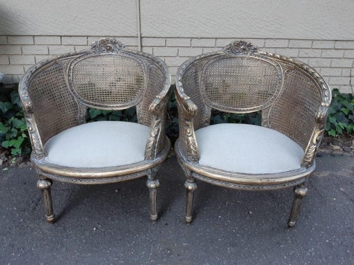 A Pair Of Gilded Rattan Arm/Bergere Style Chairs