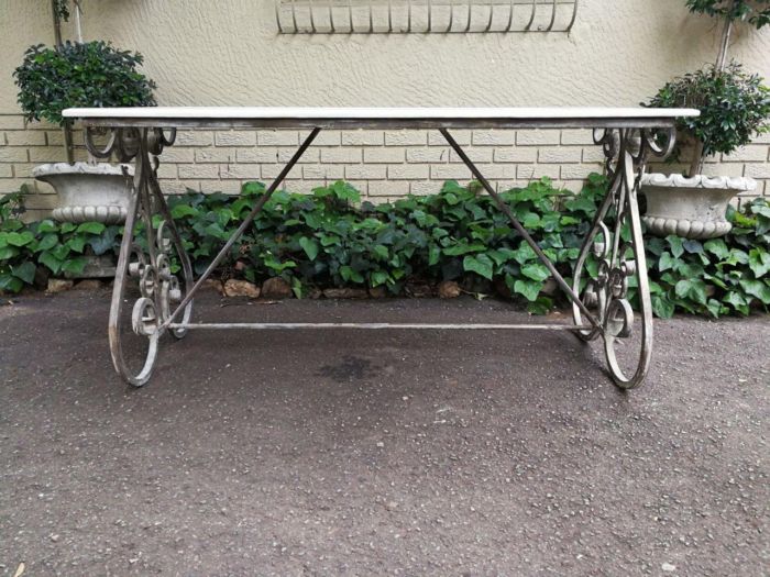 Ornate Wrought Iron Console Table With Marble Top - Image 2