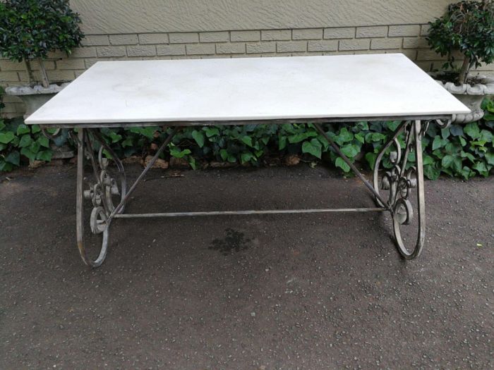 Ornate Wrought Iron Console Table With Marble Top - Image 3