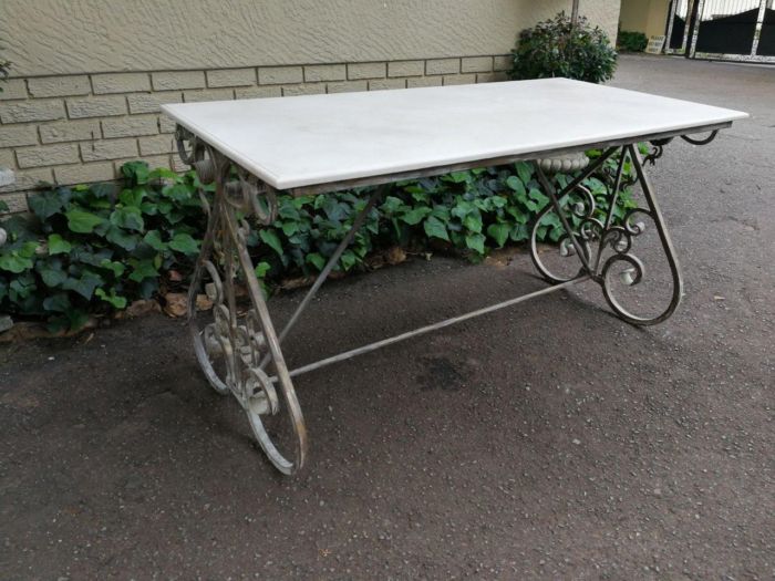 Ornate Wrought Iron Console Table With Marble Top - Image 4