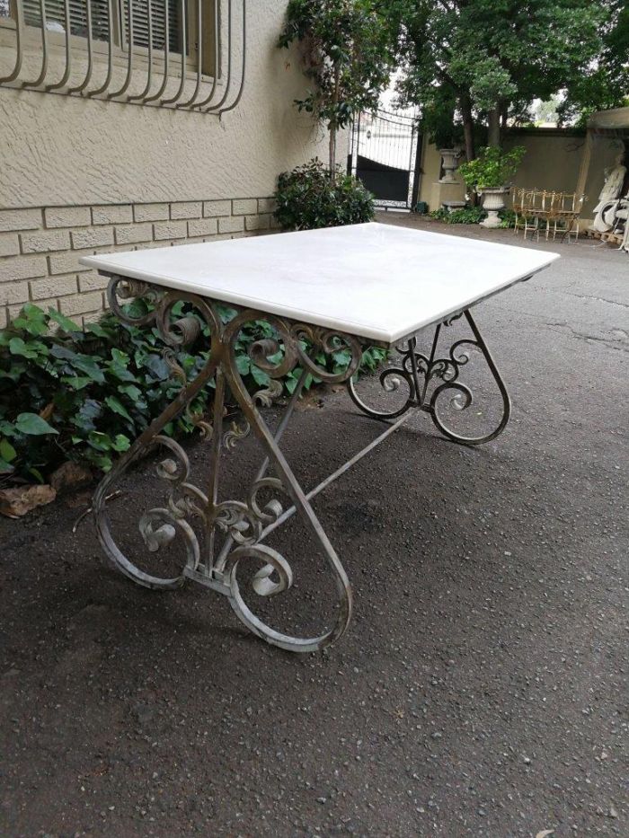 Ornate Wrought Iron Console Table With Marble Top - Image 5