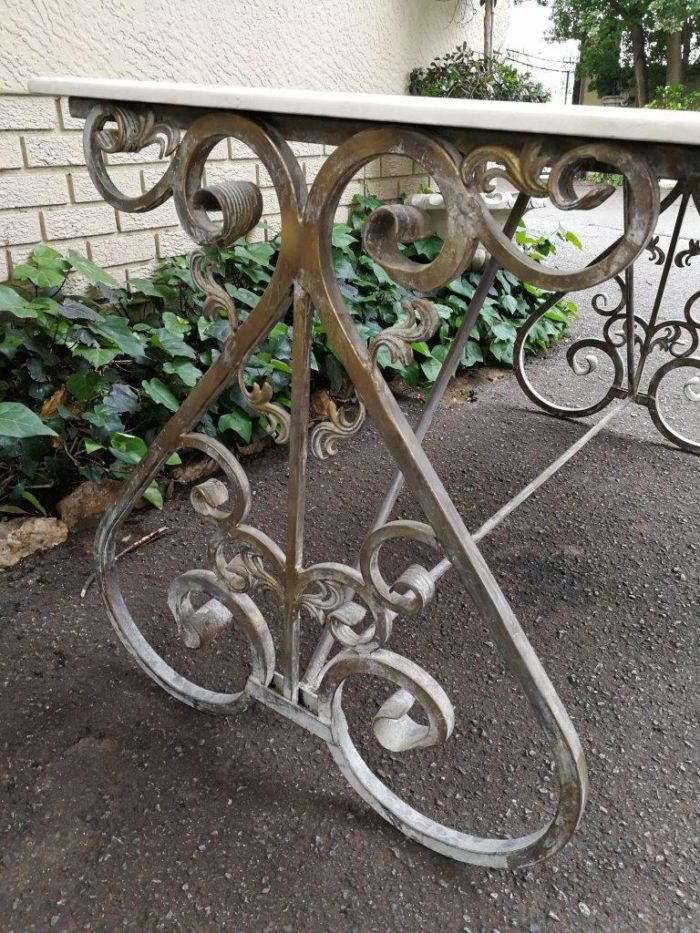 Ornate Wrought Iron Console Table With Marble Top - Image 6