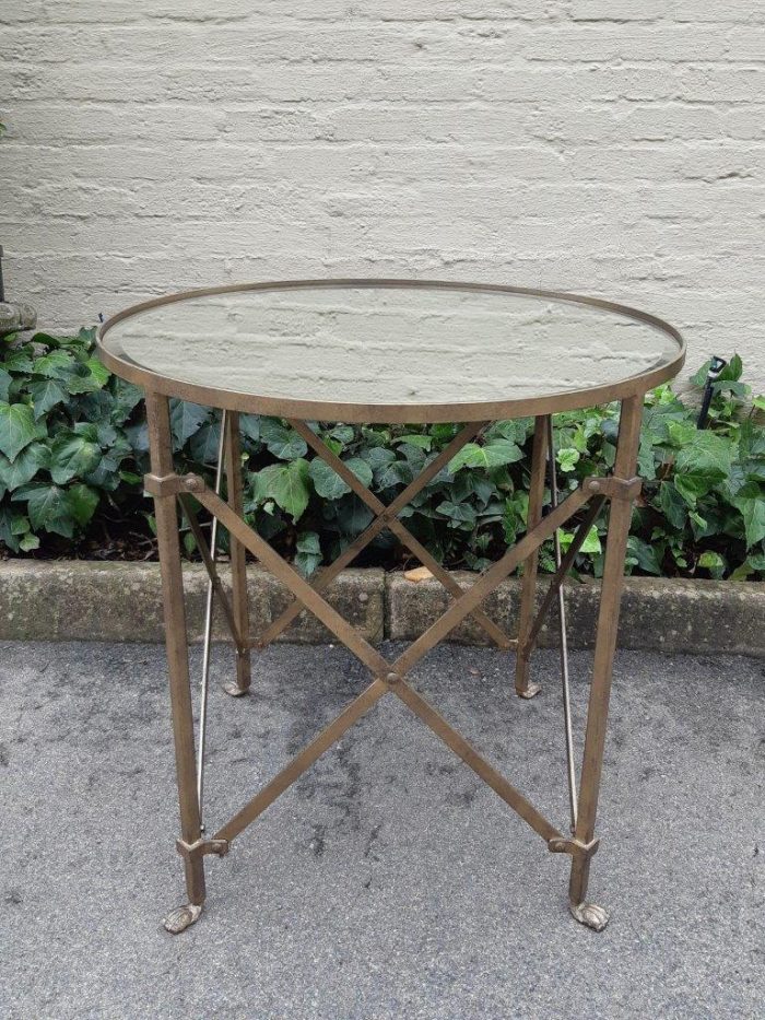 Custom-Made Gilded Wrought Iron Round Table With Bevelled Mirror Tops - Image 2