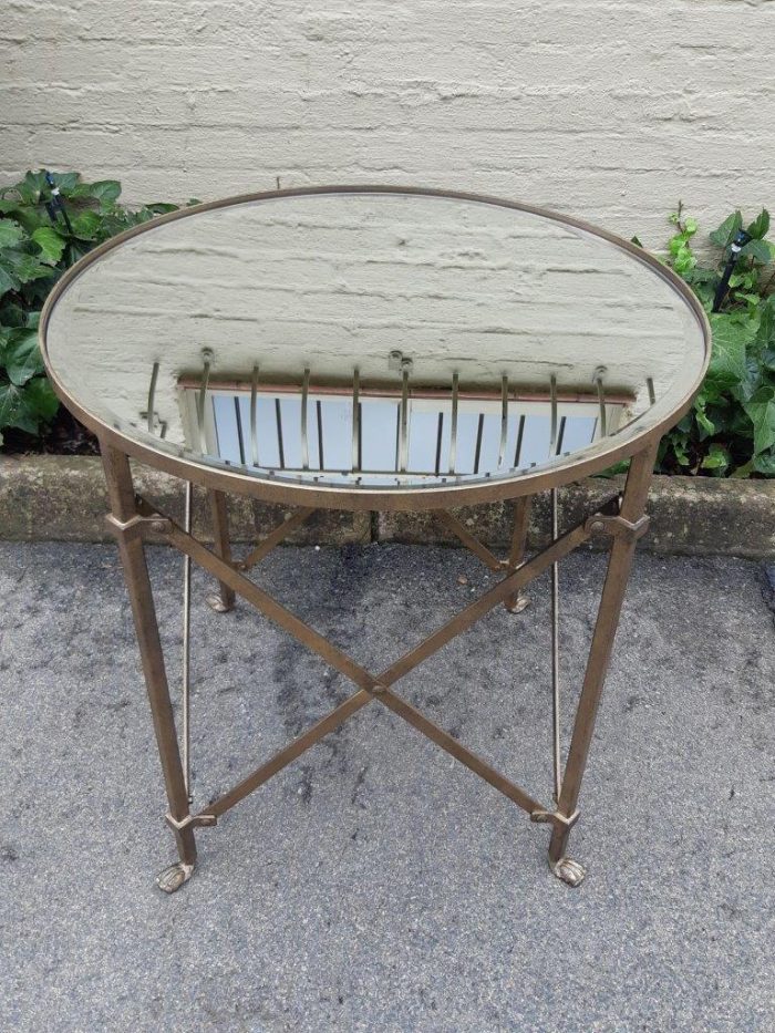 Custom-Made Gilded Wrought Iron Round Table With Bevelled Mirror Tops - Image 6